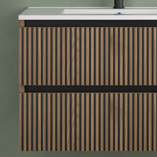 COSYNEO - Meuble de salle de bain 80cm simple vasque - 2 tiroirs - sans miroir - noyer (bois foncé) - VENERIA - large