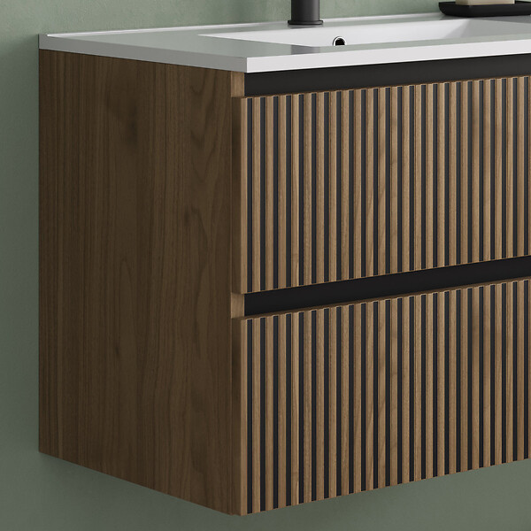 COSYNEO - Meuble de salle de bain 80cm simple vasque - 2 tiroirs - sans miroir - noyer (bois foncé) - VENERIA - large