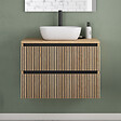 COSYNEO - Meuble de salle de bain 60cm avec plateau et vasque à poser arrondie - 2 tiroirs - sans miroir - roble era (chêne clair) - VENERIA - vignette