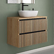 COSYNEO - Meuble de salle de bain 60cm avec plateau et vasque à poser arrondie - 2 tiroirs - sans miroir - roble era (chêne clair) - VENERIA - vignette