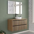 COSYNEO - Meuble de salle de bain 100cm avec plateau et vasque à poser ronde - 2 tiroirs - roble era (chêne clair) - VENERIA - vignette