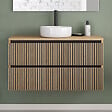 COSYNEO - Meuble de salle de bain 100cm avec plateau et vasque à poser ronde - 2 tiroirs - roble era (chêne clair) - VENERIA - vignette