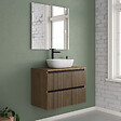 COSYNEO - Meuble de salle de bain 70cm avec plateau et vasque à poser arrondie - 2 tiroirs - noyer (bois foncé) - VENERIA - vignette