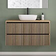 COSYNEO - Meuble de salle de bain 100cm avec plateau et vasque à poser arrondie - 2 tiroirs - sans miroir - roble era (chêne clair) - VENERIA - vignette
