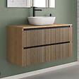 COSYNEO - Meuble de salle de bain 100cm avec plateau et vasque à poser arrondie - 2 tiroirs - sans miroir - roble era (chêne clair) - VENERIA - vignette