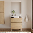 COSYNEO - Meuble de salle de bain 60cm avec plateau et vasque à poser arrondie - 3 tiroirs - nebraska (chêne clair) - MAYOR - vignette