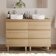 COSYNEO - Meuble de salle de bain 120cm avec plateau et 2 vasques à poser rondes - 6 tiroirs - sans miroir - nebraska (chêne clair) - MAYOR - vignette