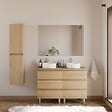 COSYNEO - Meuble de salle de bain 120cm avec plateau et 2 vasques à poser rondes - 6 tiroirs - sans miroir - nebraska (chêne clair) - MAYOR - vignette