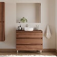 COSYNEO - Meuble de salle de bain 100cm avec plateau et vasque à poser ronde - 3 tiroirs - noyer (bois foncé) - MAYOR - vignette