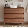 COSYNEO - Meuble de salle de bain 100cm avec plateau et vasque à poser ronde - 3 tiroirs - noyer (bois foncé) - MAYOR - vignette