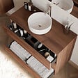 COSYNEO - Meuble de salle de bain 100cm avec plateau et vasque à poser ronde - 3 tiroirs - noyer (bois foncé) - MAYOR - vignette