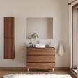COSYNEO - Meuble de salle de bain 100cm avec plateau et vasque à poser ronde - 3 tiroirs - noyer (bois foncé) - MAYOR - vignette