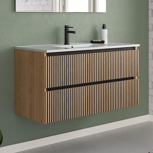 COSYNEO - Meuble de salle de bain 100cm simple vasque - 2 tiroirs - sans miroir - roble era (chêne clair) - VENERIA - large
