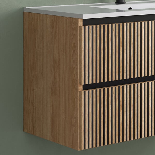 COSYNEO - Meuble de salle de bain 100cm simple vasque - 2 tiroirs - sans miroir - roble era (chêne clair) - VENERIA - large