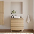 COSYNEO - Meuble de salle de bain 80cm avec plateau et vasque à poser arrondie - 3 tiroirs - nebraska (chêne clair) - MAYOR - vignette
