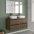 COSYNEO - Meuble de salle de bain 120cm avec plateau et 2 vasques à poser arrondies - 4 tiroirs - noyer (bois foncé) - VENERIA - vignette