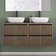 COSYNEO - Meuble de salle de bain 120cm avec plateau et 2 vasques à poser arrondies - 4 tiroirs - noyer (bois foncé) - VENERIA - vignette