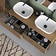 COSYNEO - Meuble de salle de bain 120cm avec plateau et 2 vasques à poser arrondies - 4 tiroirs - noyer (bois foncé) - VENERIA - vignette