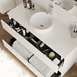 COSYNEO - Meuble de salle de bain 120cm avec plateau et vasque à poser ronde - 3 tiroirs - sans miroir - blanc brillant - MAYOR - vignette
