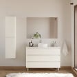 COSYNEO - Meuble de salle de bain 120cm avec plateau et vasque à poser ronde - 3 tiroirs - sans miroir - blanc brillant - MAYOR - vignette