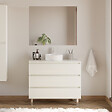 COSYNEO - Meuble de salle de bain 90cm avec plateau et vasque à poser ronde - 3 tiroirs - blanc brillant - MAYOR - vignette