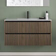 COSYNEO - Meuble de salle de bain 100cm simple vasque - 2 tiroirs - sans miroir - noyer (bois foncé) - VENERIA - vignette