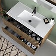 COSYNEO - Meuble de salle de bain 100cm simple vasque - 2 tiroirs - sans miroir - noyer (bois foncé) - VENERIA - vignette