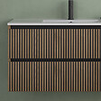 COSYNEO - Meuble de salle de bain 100cm simple vasque - 2 tiroirs - sans miroir - noyer (bois foncé) - VENERIA - vignette