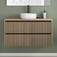 COSYNEO - Meuble de salle de bain 90cm avec plateau et vasque à poser ronde - 2 tiroirs - sans miroir - roble era (chêne clair) - VENERIA - vignette