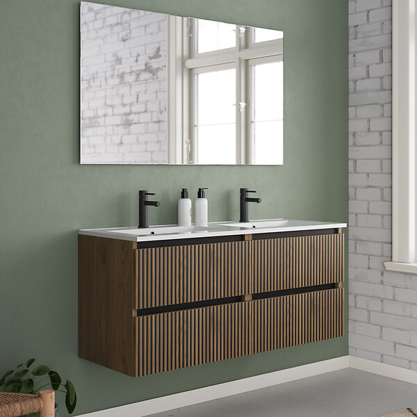 COSYNEO - Meuble de salle de bain 120cm double vasque - 4 tiroirs - noyer (bois foncé) - VENERIA - large