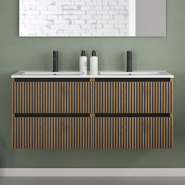 COSYNEO - Meuble de salle de bain 120cm double vasque - 4 tiroirs - noyer (bois foncé) - VENERIA - large