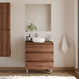 COSYNEO - Meuble de salle de bain 60cm avec plateau et vasque à poser ronde - 3 tiroirs - noyer (bois foncé) - MAYOR - vignette