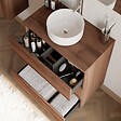 COSYNEO - Meuble de salle de bain 60cm avec plateau et vasque à poser ronde - 3 tiroirs - noyer (bois foncé) - MAYOR - vignette