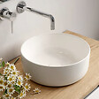 COSYNEO - Meuble de salle de bain 60cm avec plateau et vasque à poser ronde - 3 tiroirs - noyer (bois foncé) - MAYOR - vignette