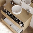 COSYNEO - Meuble de salle de bain 100cm avec plateau et vasque à poser ronde - 3 tiroirs - nebraska (chêne clair) - MAYOR - vignette