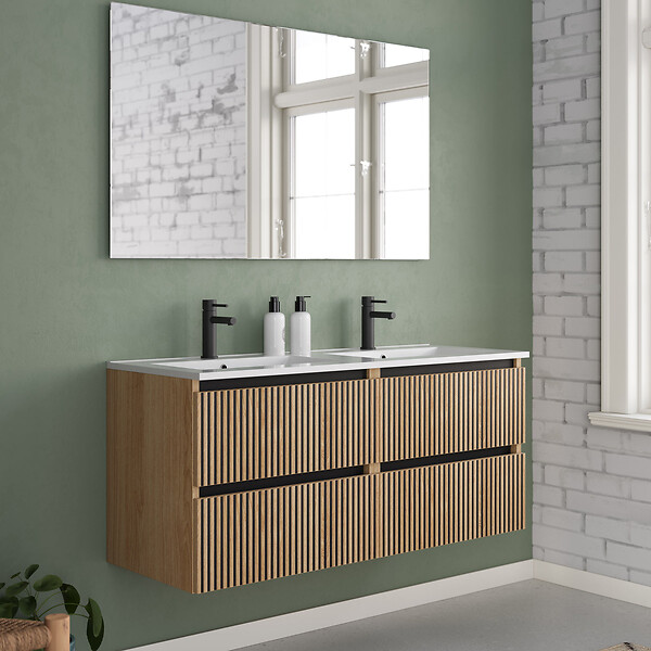 COSYNEO - Meuble de salle de bain 120cm double vasque - 4 tiroirs - roble era (chêne clair) - VENERIA - large