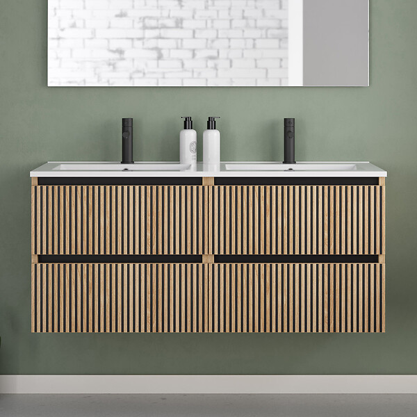 COSYNEO - Meuble de salle de bain 120cm double vasque - 4 tiroirs - roble era (chêne clair) - VENERIA - large
