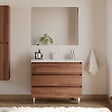 COSYNEO - Meuble de salle de bain 90cm simple vasque - 3 tiroirs - noyer (bois foncé) - MAYOR - vignette
