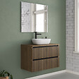 COSYNEO - Meuble de salle de bain 80cm avec plateau et vasque à poser arrondie - 2 tiroirs - noyer (bois foncé) - VENERIA - vignette