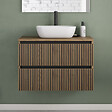 COSYNEO - Meuble de salle de bain 80cm avec plateau et vasque à poser arrondie - 2 tiroirs - noyer (bois foncé) - VENERIA - vignette