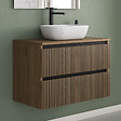 COSYNEO - Meuble de salle de bain 80cm avec plateau et vasque à poser arrondie - 2 tiroirs - noyer (bois foncé) - VENERIA - vignette