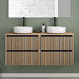COSYNEO - Meuble de salle de bain 140cm avec plateau et 2 vasques à poser rondes - 4 tiroirs - roble era (chêne clair) - VENERIA - vignette