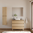 COSYNEO - Meuble de salle de bain 100cm avec plateau et vasque à poser arrondie - 3 tiroirs - sans miroir - nebraska (chêne clair) - MAYOR - vignette
