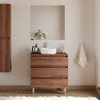 COSYNEO - Meuble de salle de bain 80cm avec plateau et vasque à poser ronde - 3 tiroirs - noyer (bois foncé) - MAYOR - vignette