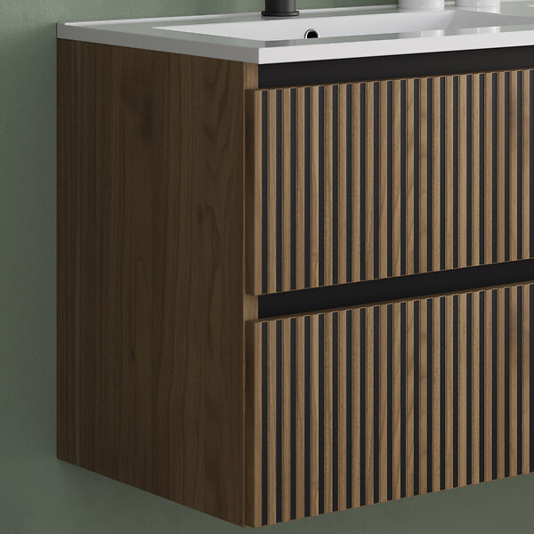 COSYNEO - Meuble de salle de bain 120cm double vasque - 4 tiroirs - sans miroir - noyer (bois foncé) - VENERIA - large