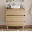 COSYNEO - Meuble de salle de bain 70cm avec plateau et vasque à poser arrondie - 3 tiroirs - nebraska (chêne clair) - MAYOR - vignette