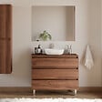 COSYNEO - Meuble de salle de bain 100cm avec plateau et vasque à poser arrondie - 3 tiroirs - noyer (bois foncé) - MAYOR - vignette