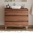 COSYNEO - Meuble de salle de bain 100cm avec plateau et vasque à poser arrondie - 3 tiroirs - noyer (bois foncé) - MAYOR - vignette