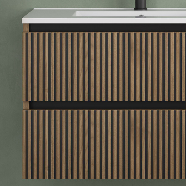 COSYNEO - Meuble de salle de bain 60cm simple vasque - 2 tiroirs - sans miroir - noyer (bois foncé) - VENERIA - large