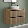 COSYNEO - Meuble de salle de bain 80cm avec plateau et vasque à poser ronde - 2 tiroirs - sans miroir - roble era (chêne clair) - VENERIA - vignette